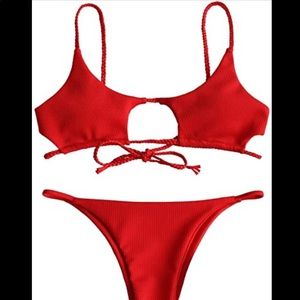 NWOT red ribbed bikini top and bottom